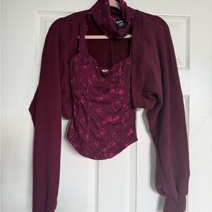 Popflex Burgundy Floral Corset Top with matching headband AND Bolero